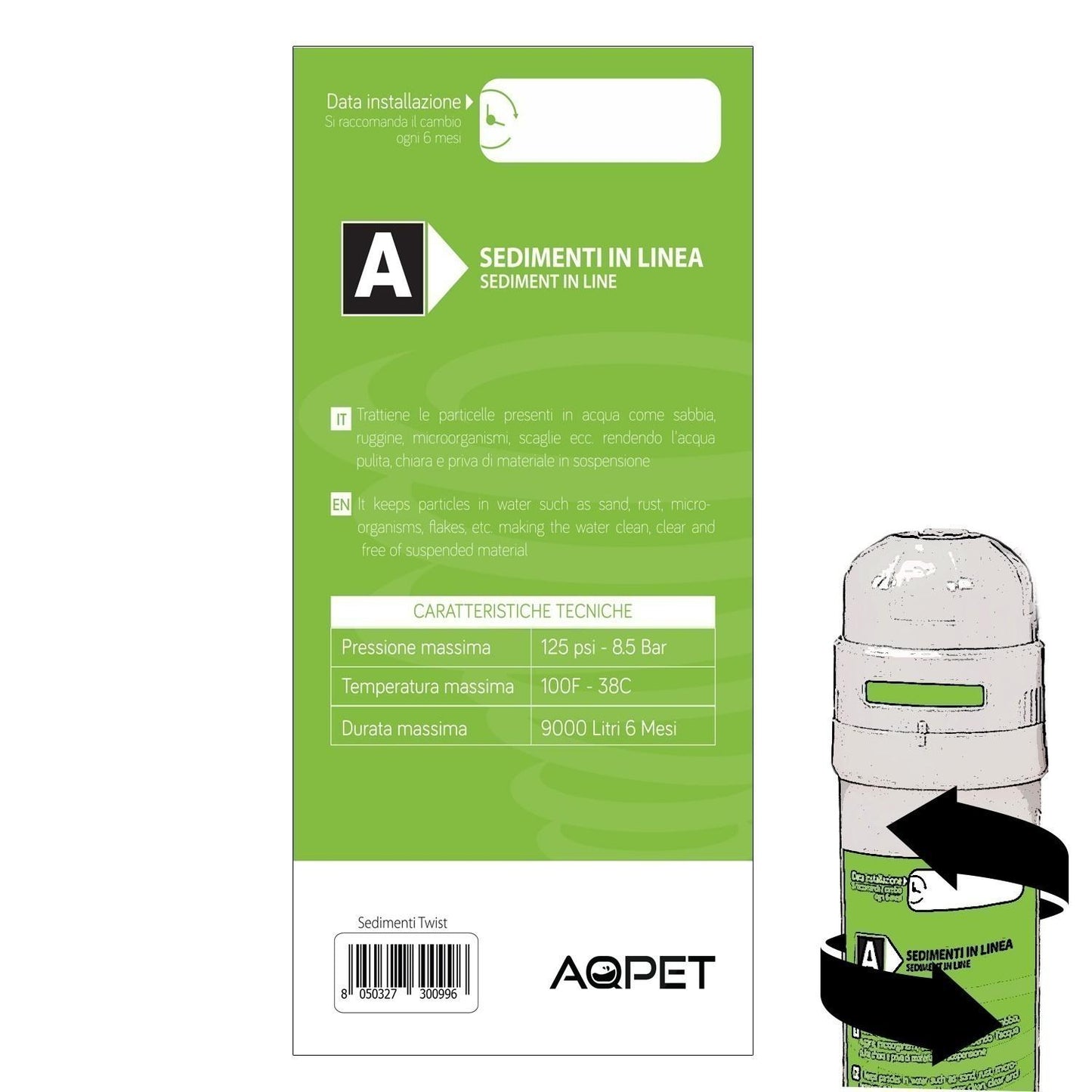 AQPET Ricambio cartuccia sedimento per impianto Twist A