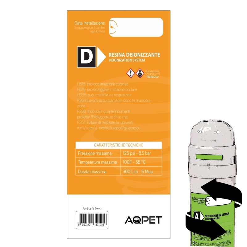 AQPET Ricambio cartuccia resina deionizzante twist D
