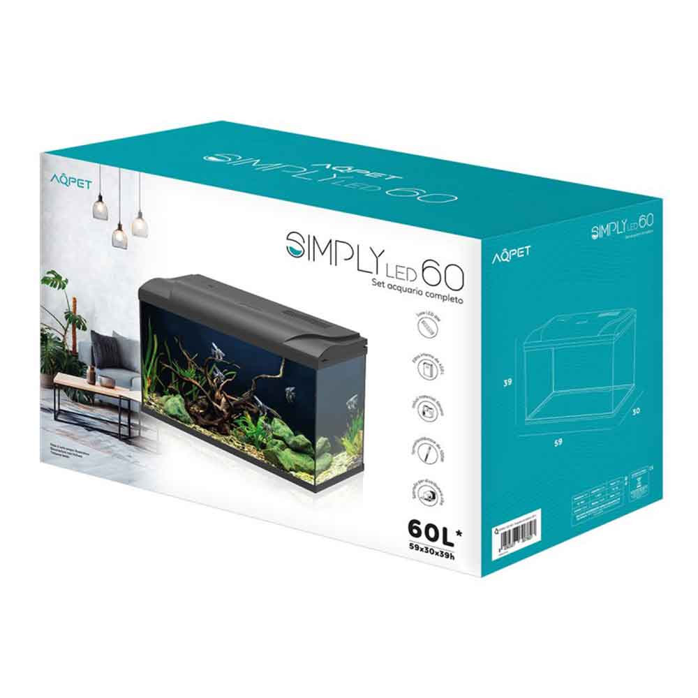 AQPET Acquario simply led 60 completo di supporto in colore nero